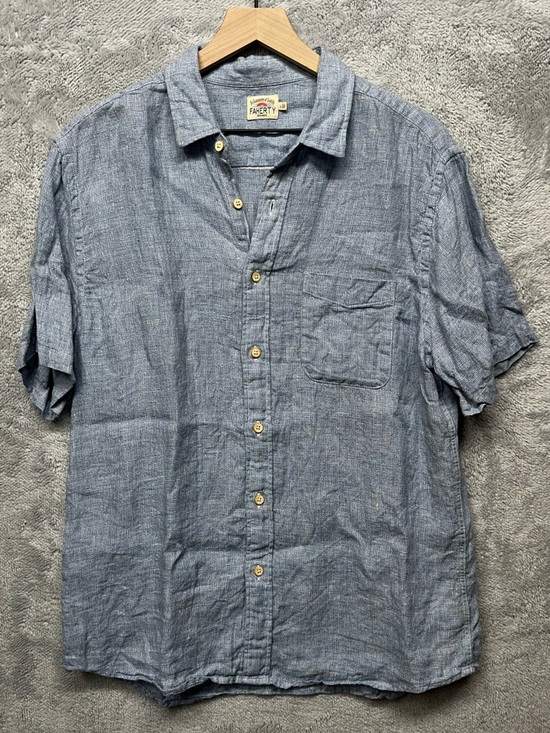 Faherty Other - Faherty Linen Short Sleeve Button Up Shirt Blue Textured Pocket Top Size Large